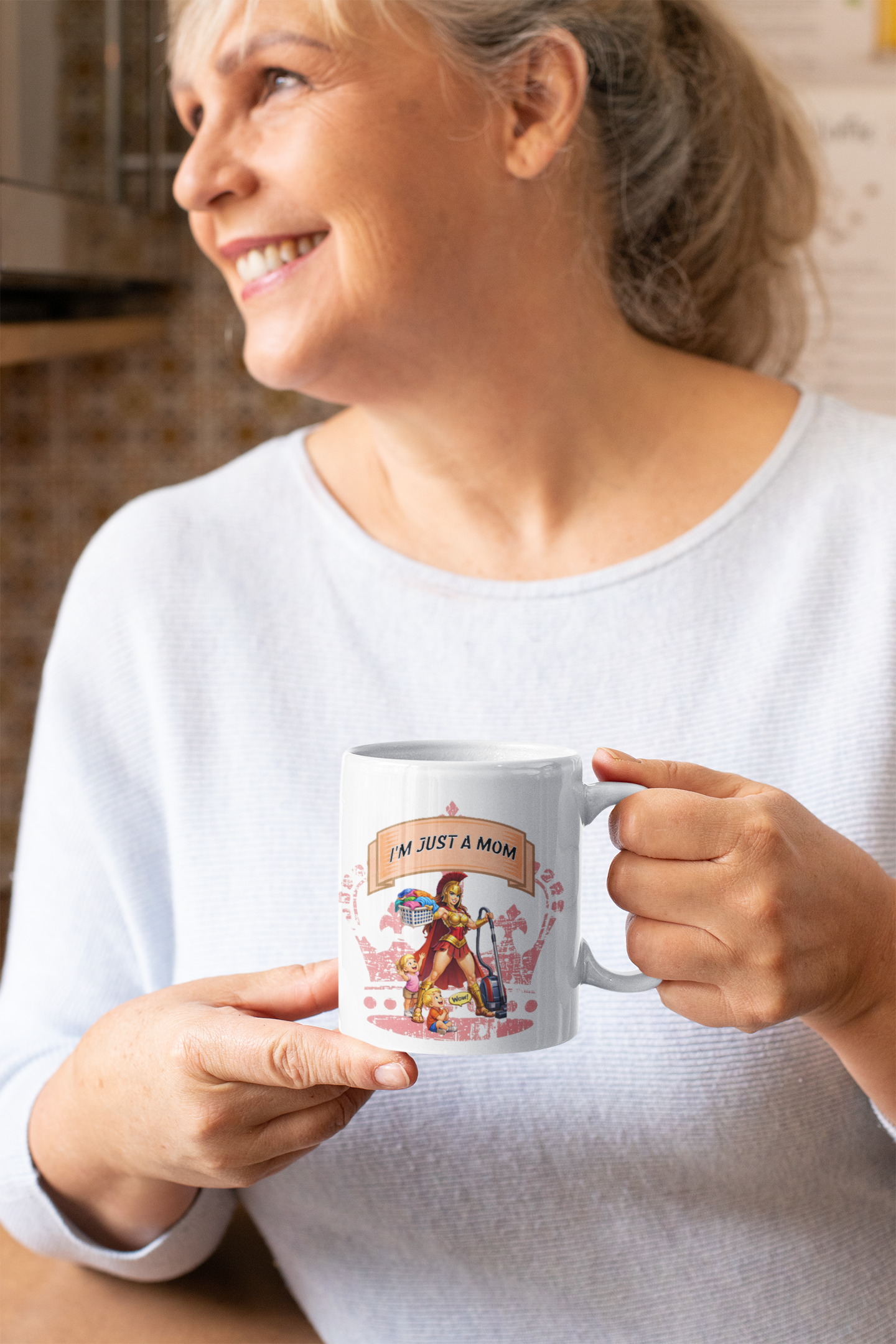 Mug — "I’m Just a Mom" Supermom Graphic Coffee Mug (11oz)